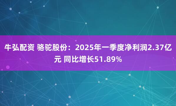 牛弘配资 骆驼股份：2025年一季度净利润2.37亿元 同比增长51.89%