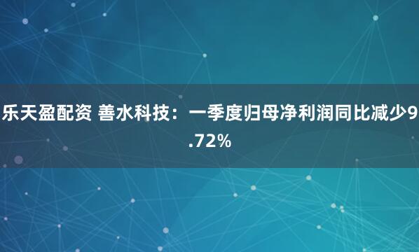 乐天盈配资 善水科技：一季度归母净利润同比减少9.72%